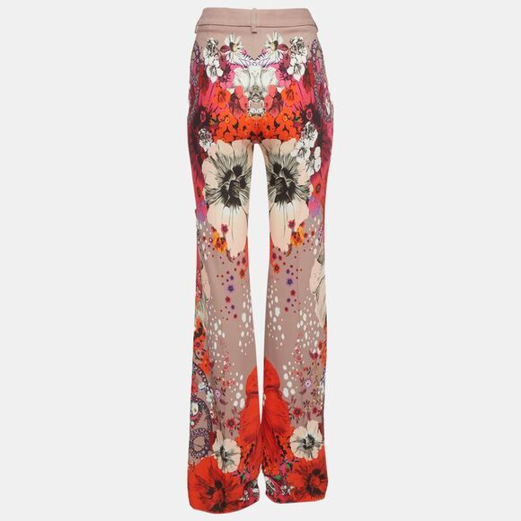 Roberto Cavalli Pink Floral Print Crepe Trousers M - Picture 3 of 7
